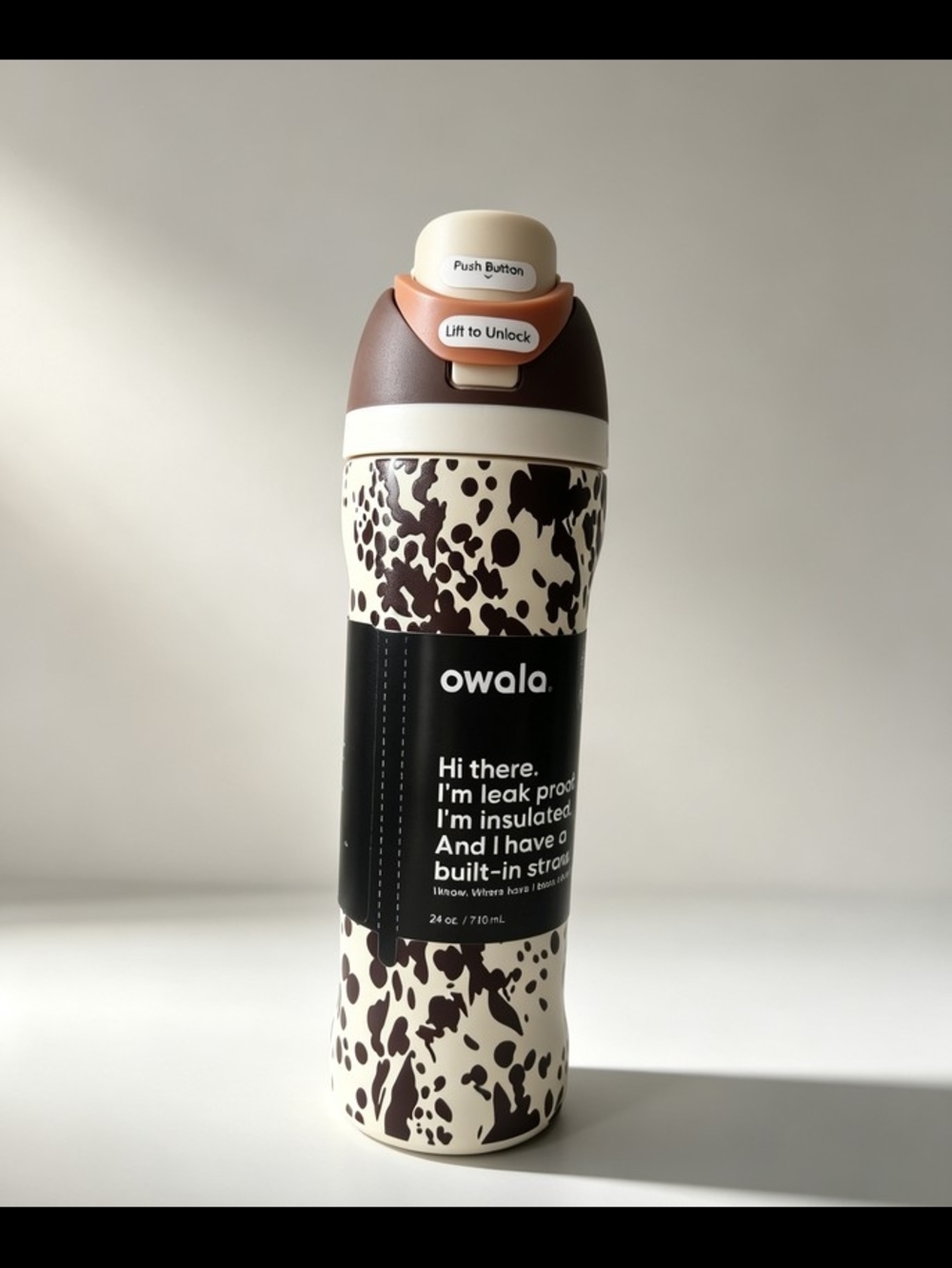 Owala Insulated Water Bottle - Cream & Brown Cow Print